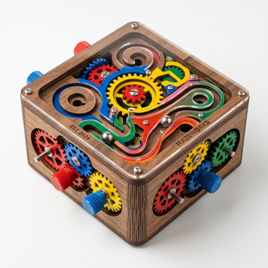 3D Wooden Mechanical Fidget Maze Puzzle Cube
